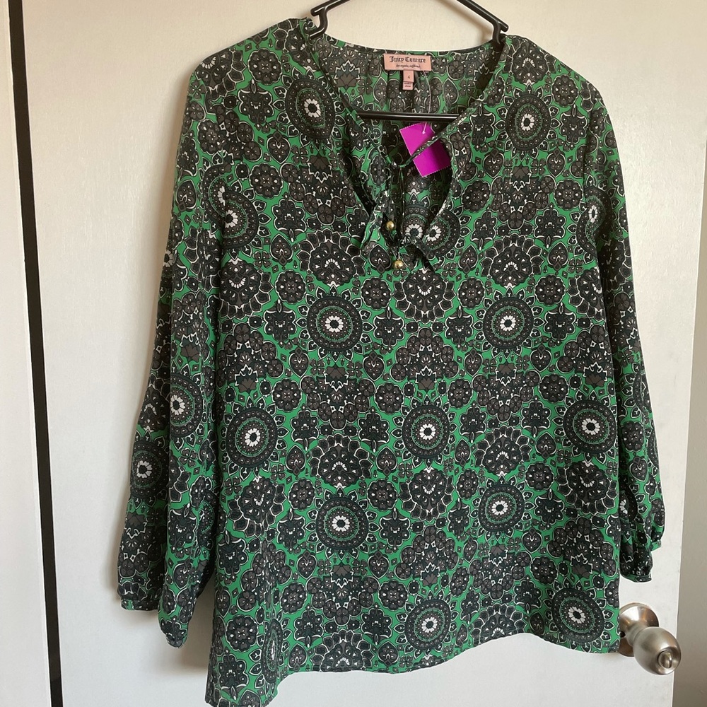 Juicy Couture Tie Front Floral Blouse - Size 4 - Picture 2 of 10